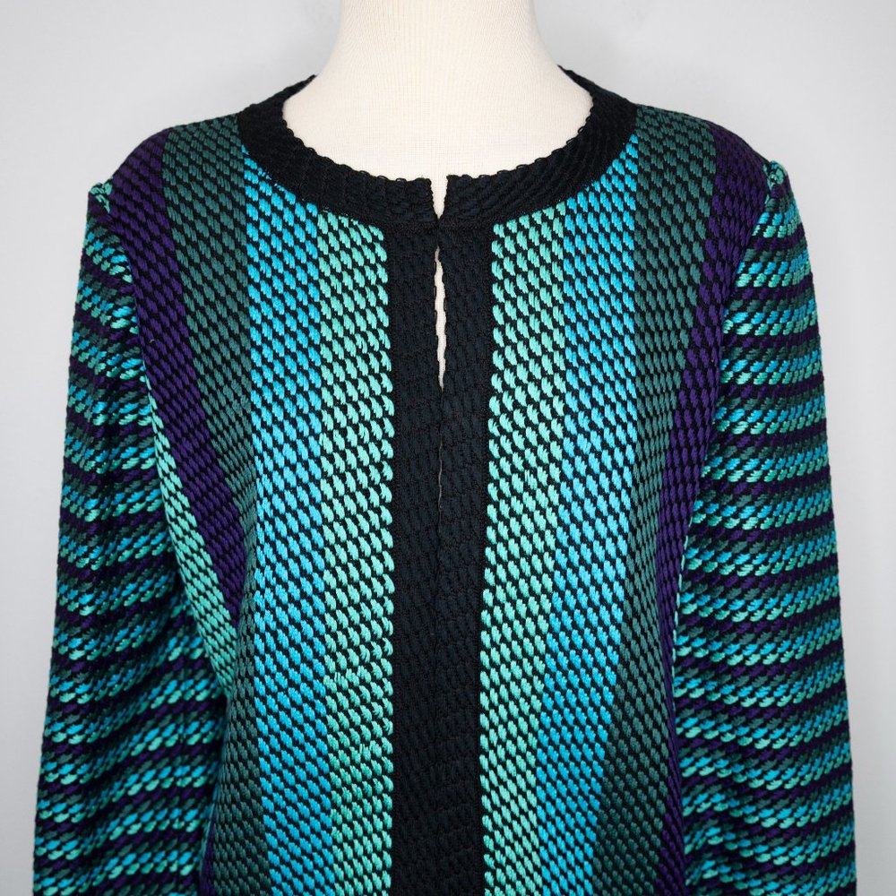 St. John Blue Teal Purple Woven Stripe Blazer P18 - Picture 5 of 8